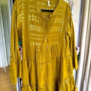 Elan Mustard Metallic Mini Dress